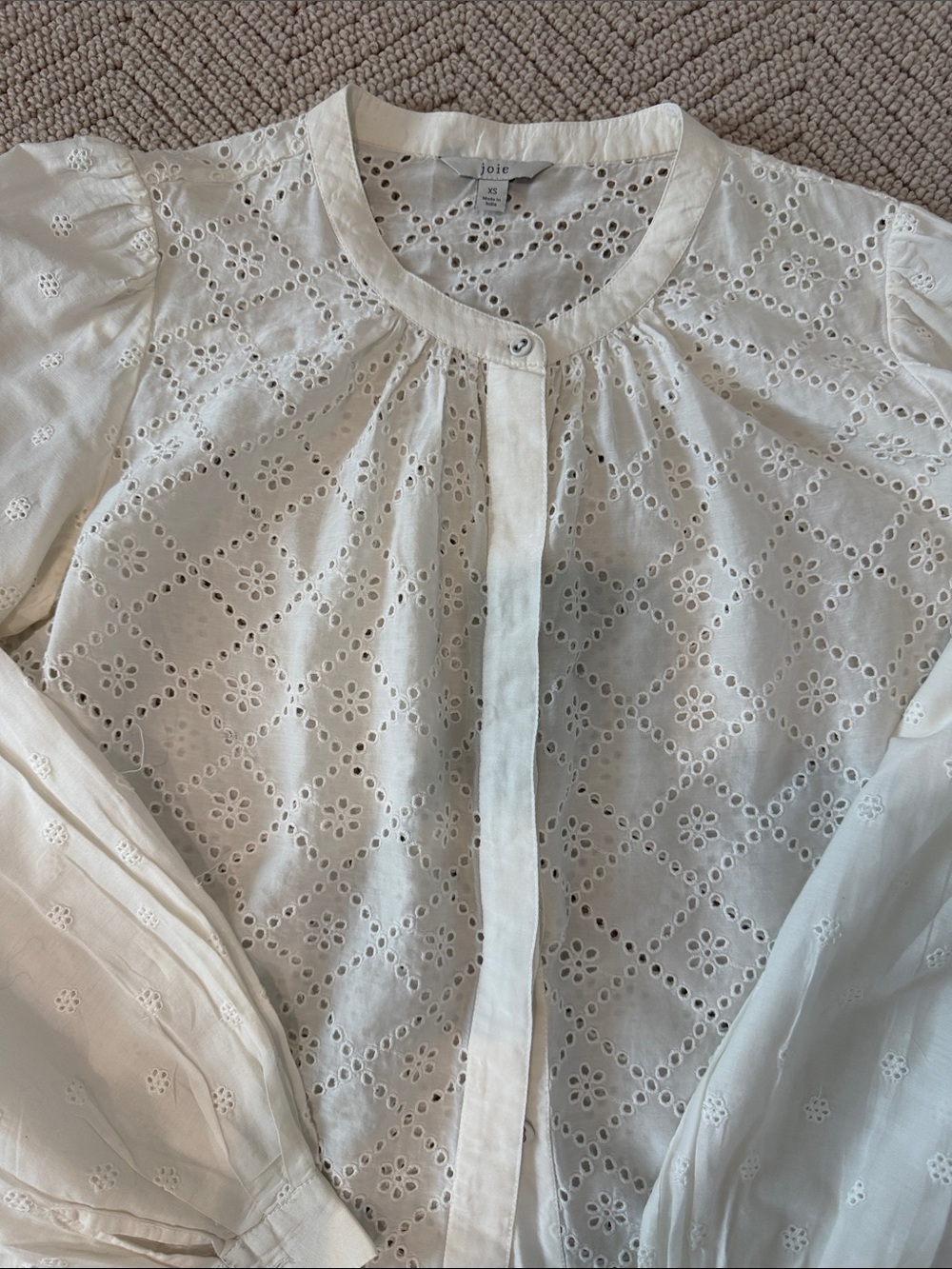 Joie Cream Eyelet Cotton Button-Front Blouse
